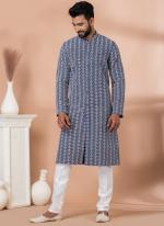 Cotton Navy Blue Festival Wear Embroidery Work Kurta Pajama